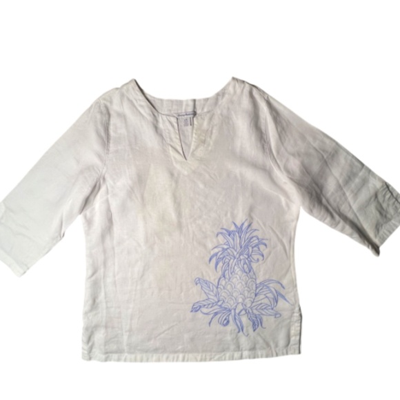 Pineapple Chambray Embellished Linen Tunic - Picture 3 of 5